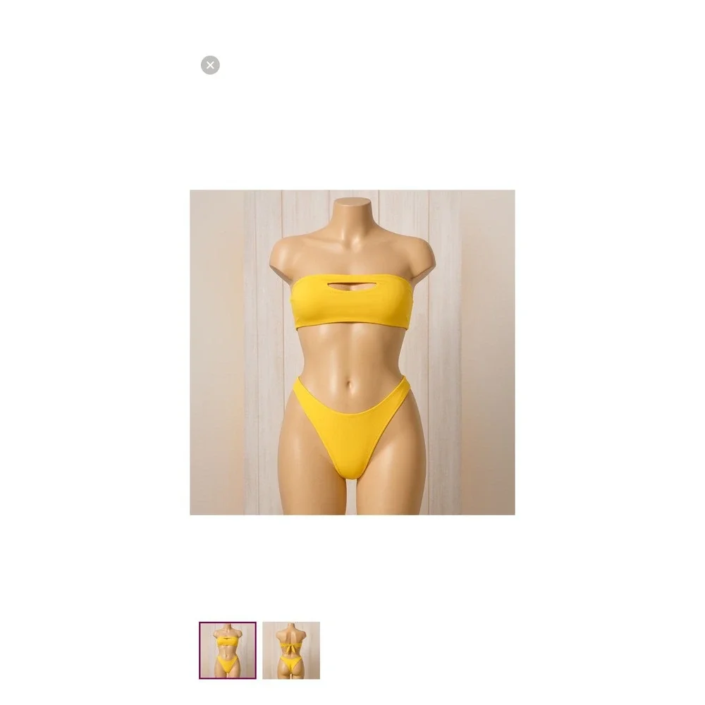 Fashion Nova Womens Yellow Bandeau Cutout Bikini Set High Leg Cheeky Size M